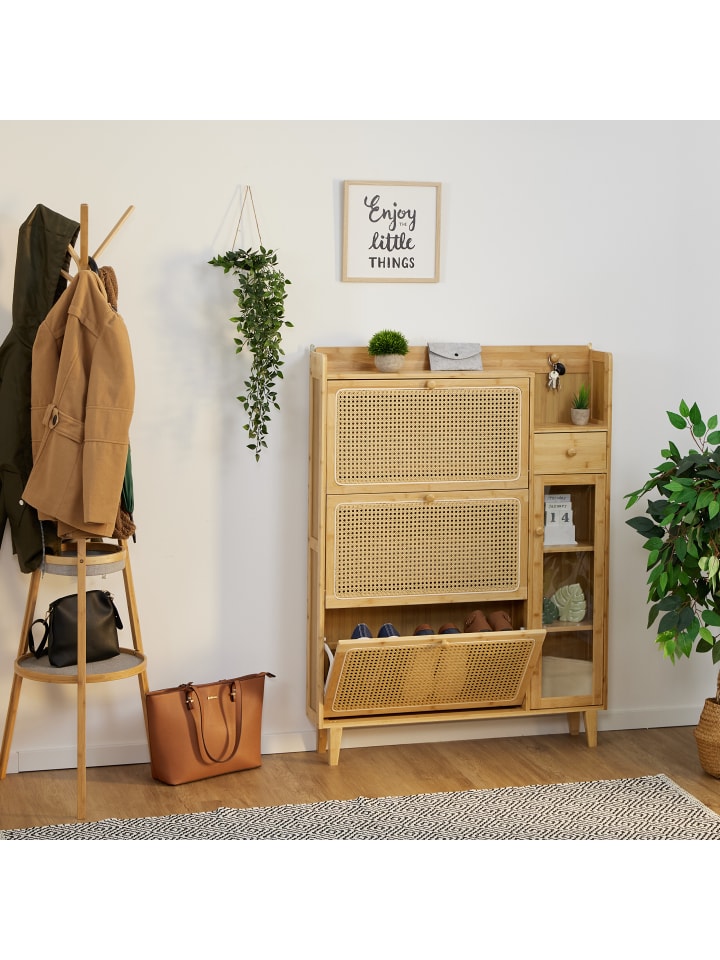 relaxdays Schuhschrank in Natur - (B)95 x (H)127 x (T)19 cm günstig kaufen onesize