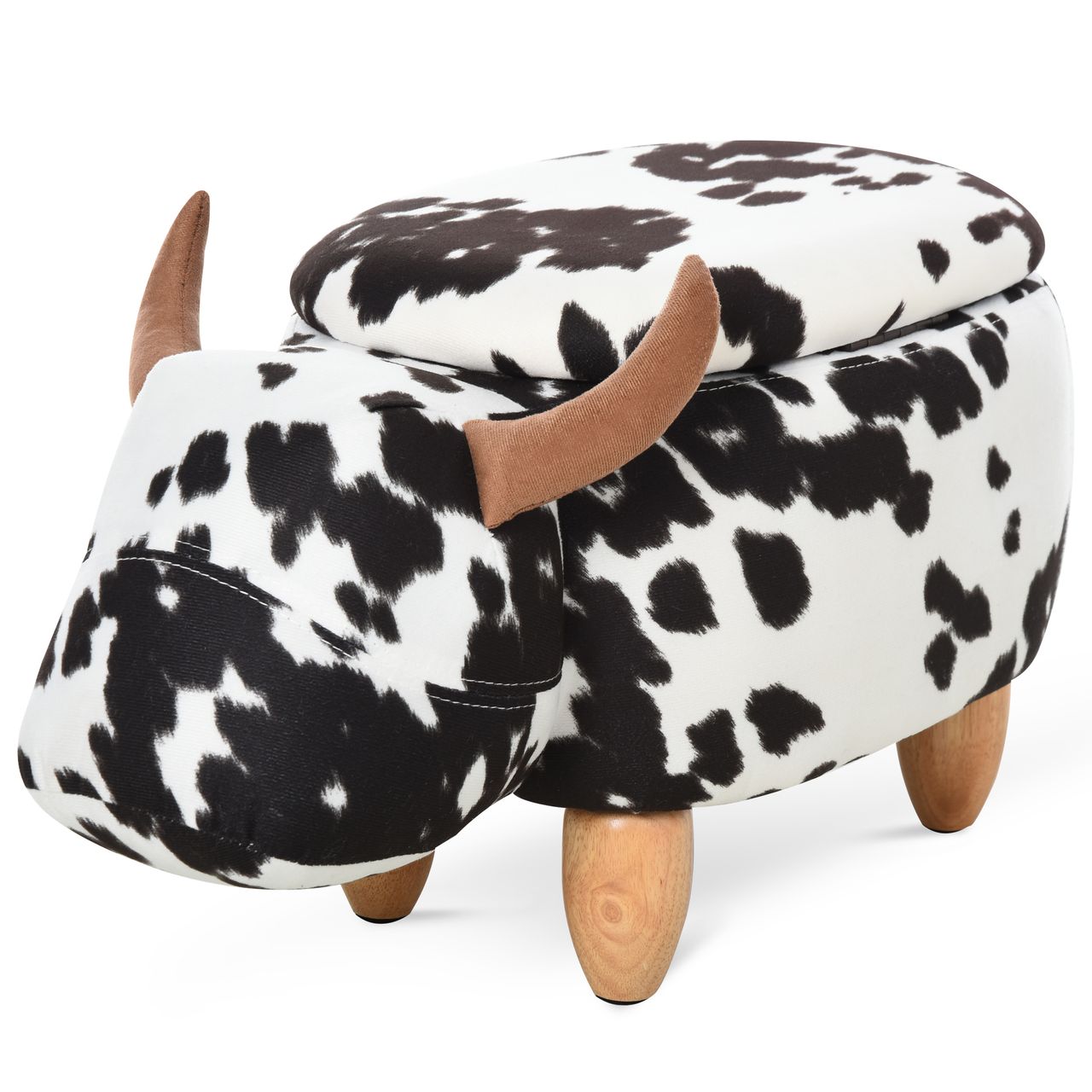 HOMCOM Tierhocker, Dekohocker mit Stauraum, Polsterhocker, Sitzhocker, Sitzbank mit Tier-Design, für Wohnzimmer, Schweinchen Fußbank, Schwarz Weiß, 62 x 35 x 36 cm