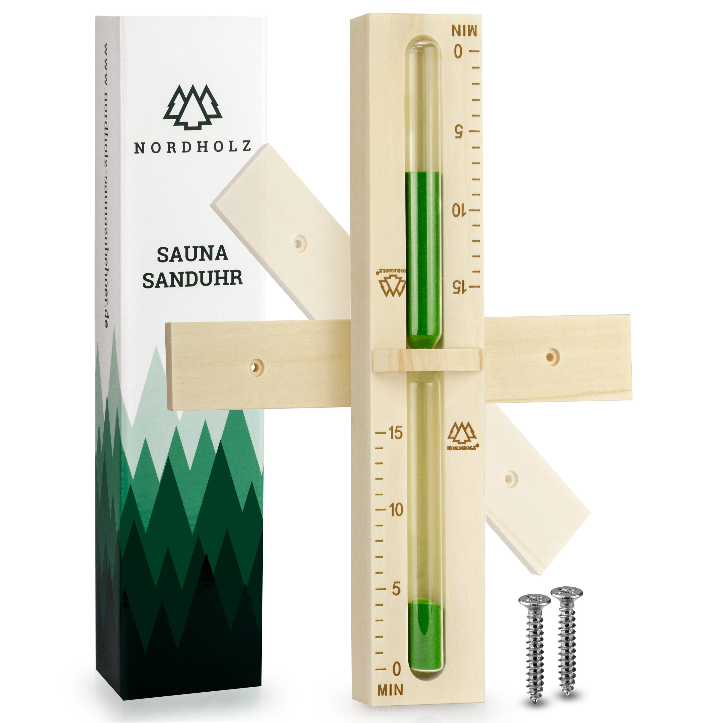 NORDHOLZ Sauna-Sanduhr Sauna Sanduhr 15 Minuten (Präzise Zeitmessung dank verfeinertem Sand)