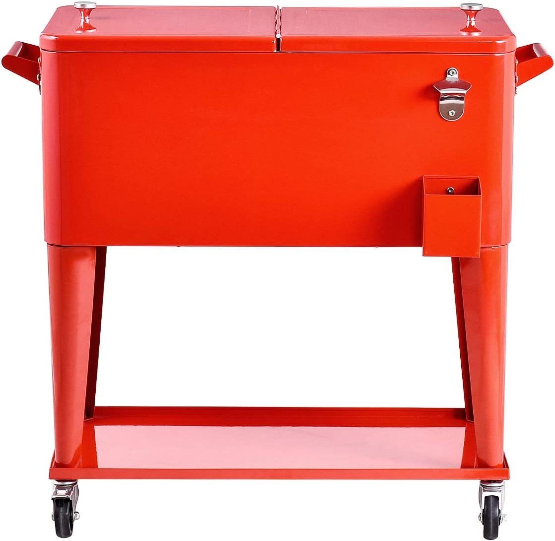 KOMFOTTEU Kühlbox 76L Mobiler Kühlwagen, mit Doppelseitigem Deckel