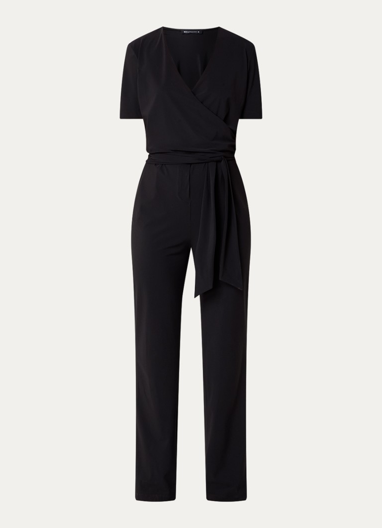 Espressofarbener Jumpsuit mit geradem Schnitt und Bindegürtel
