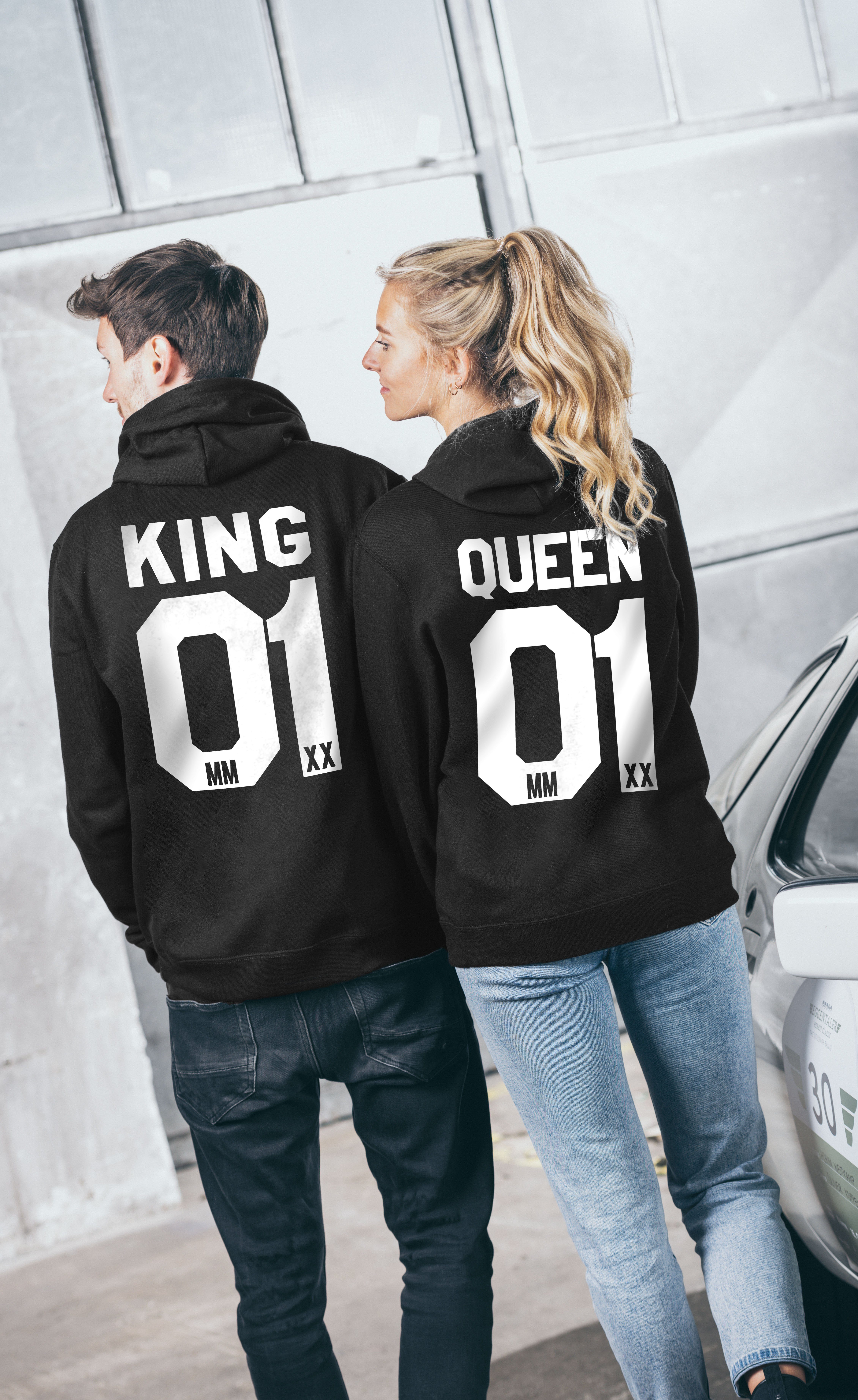 Couples Shop Kapuzenpullover KING & QUEEN Hoodie Pullover Set mit modischem Print