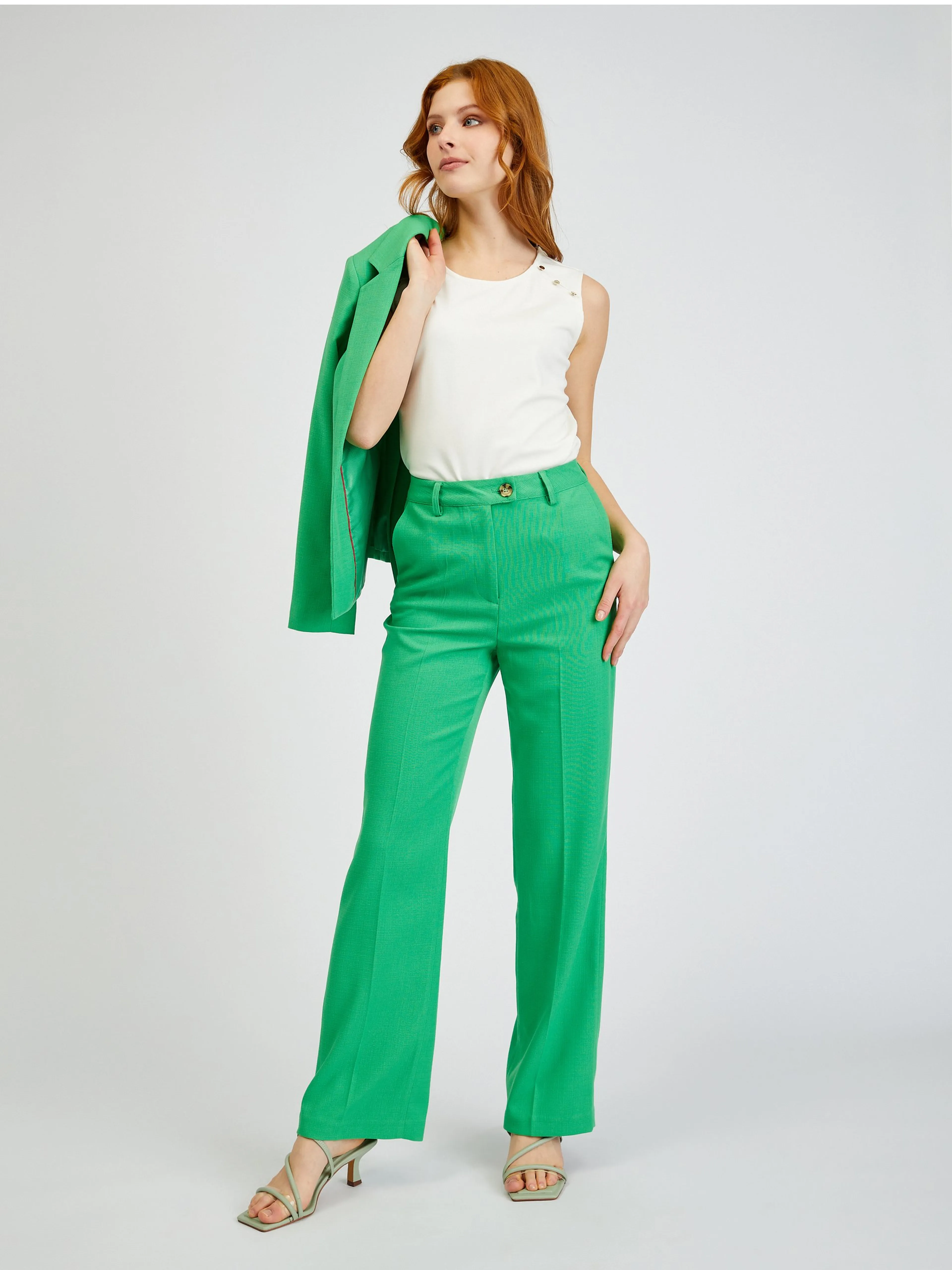 Grüne Damen-Hose mit ausgestellter Passform ORSAY