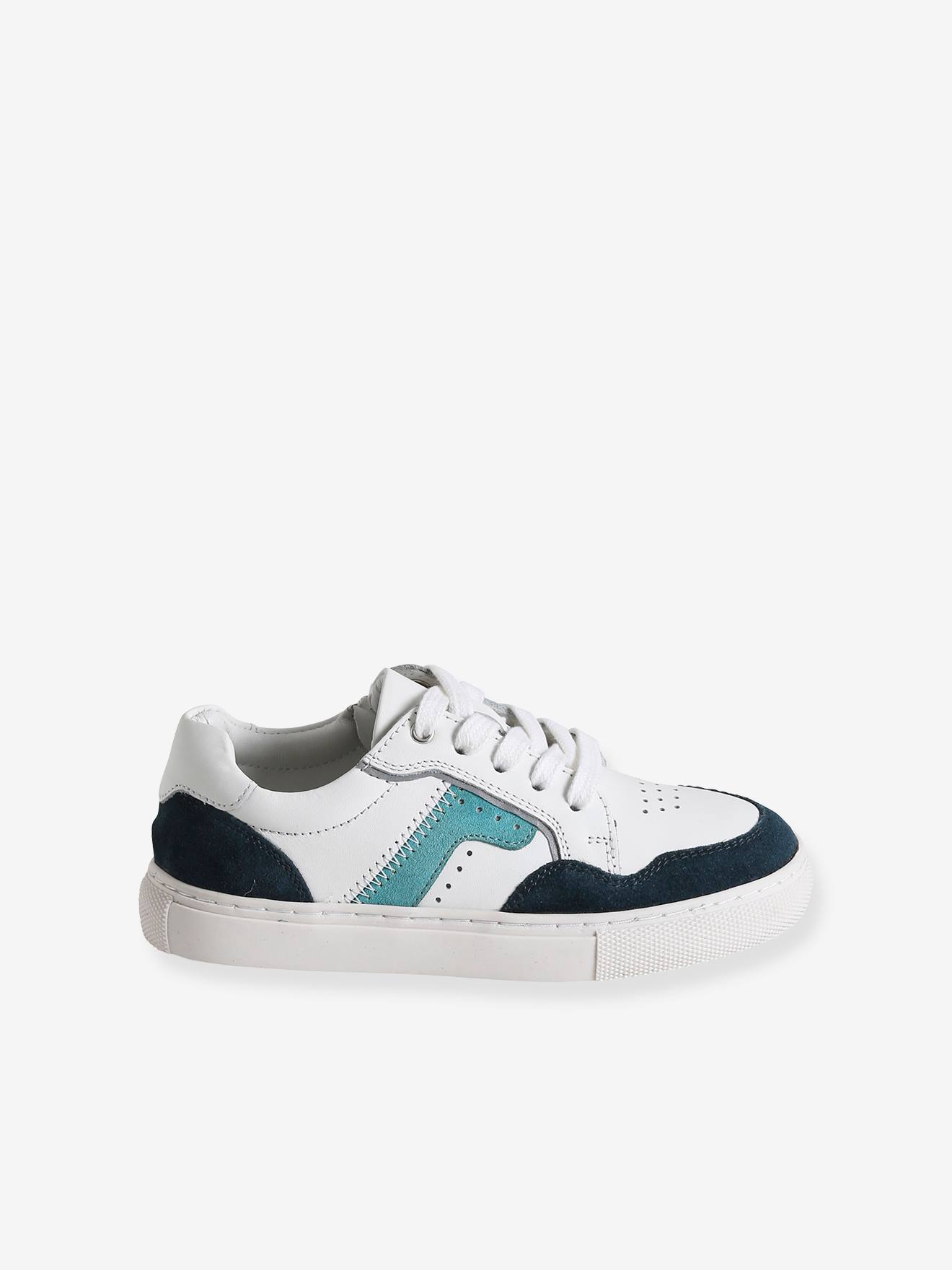 Baskets lacées et zippées garçon en cuir blanc