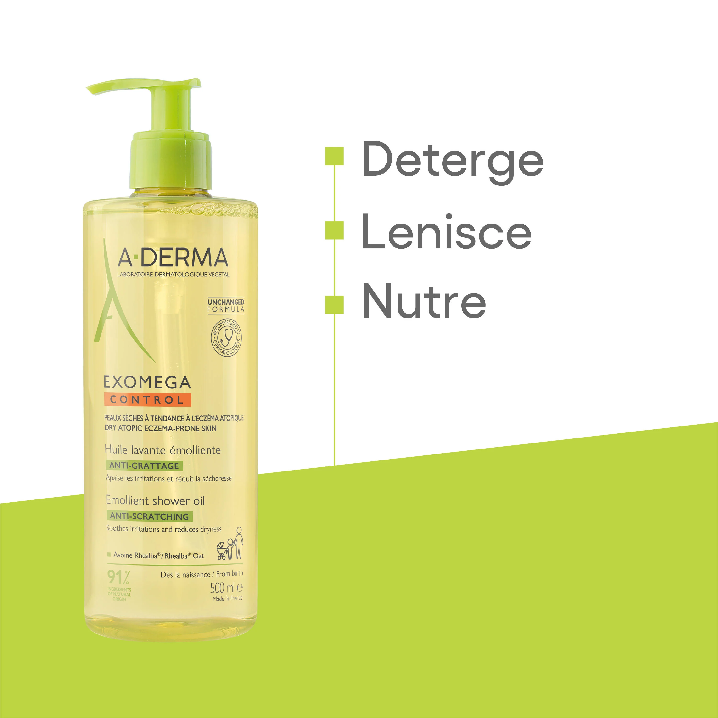 Exomega Control Óleo de Lavagem Emoliente Anti-Arranhões - Óleo de Banho, Óleo de Chuveiro, Tratamento para Bebês