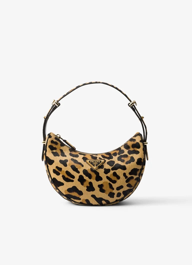 Prada Arqué leather shoulder bag with leopard print