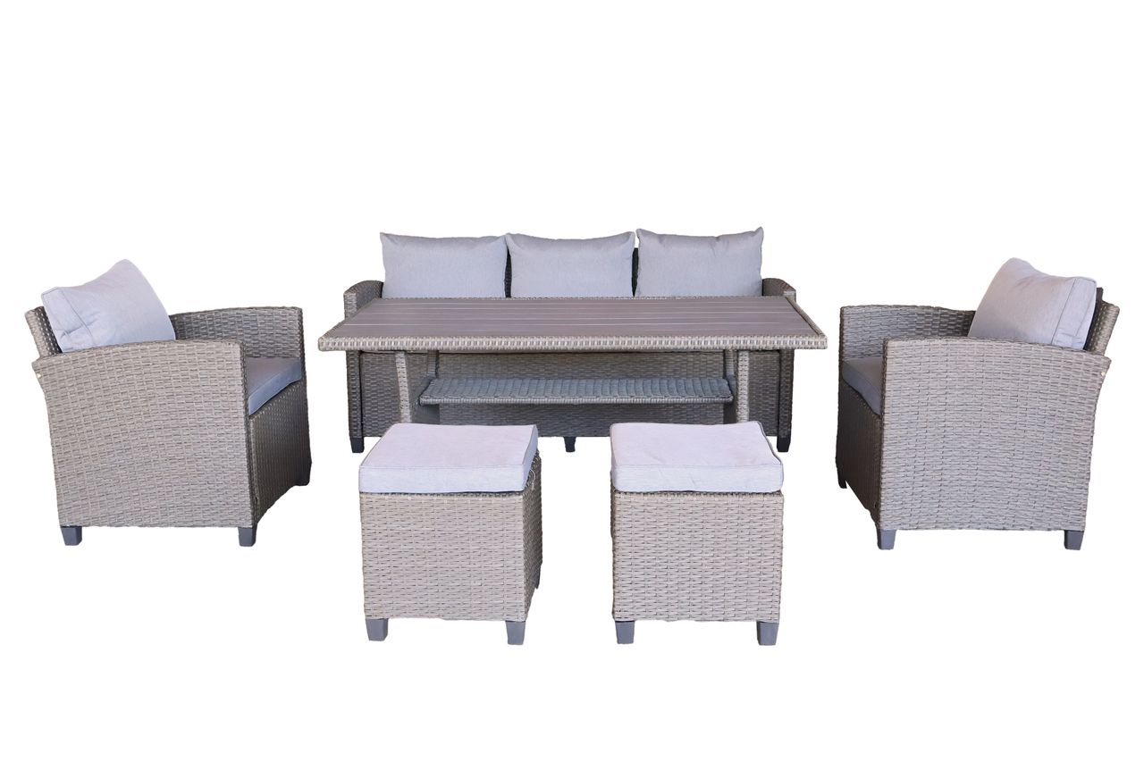 HC Garten & Freizeit Rattan Gartenmöbel Outdoor Gartensofa - 5 tlg. Gartenset inklusive Kissen - grau meliert