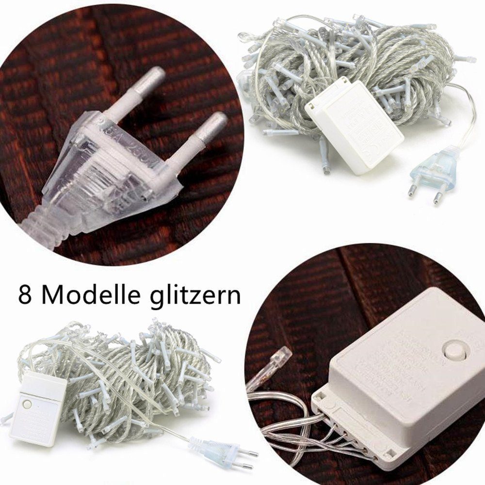 LETGOSPT Lichterkette LED Lichterkette, 200/500/1000 LED mit EU stecker Lichterkettenvorhang, Fensterleuchten mit 8 Modi IP44 Wasserfest