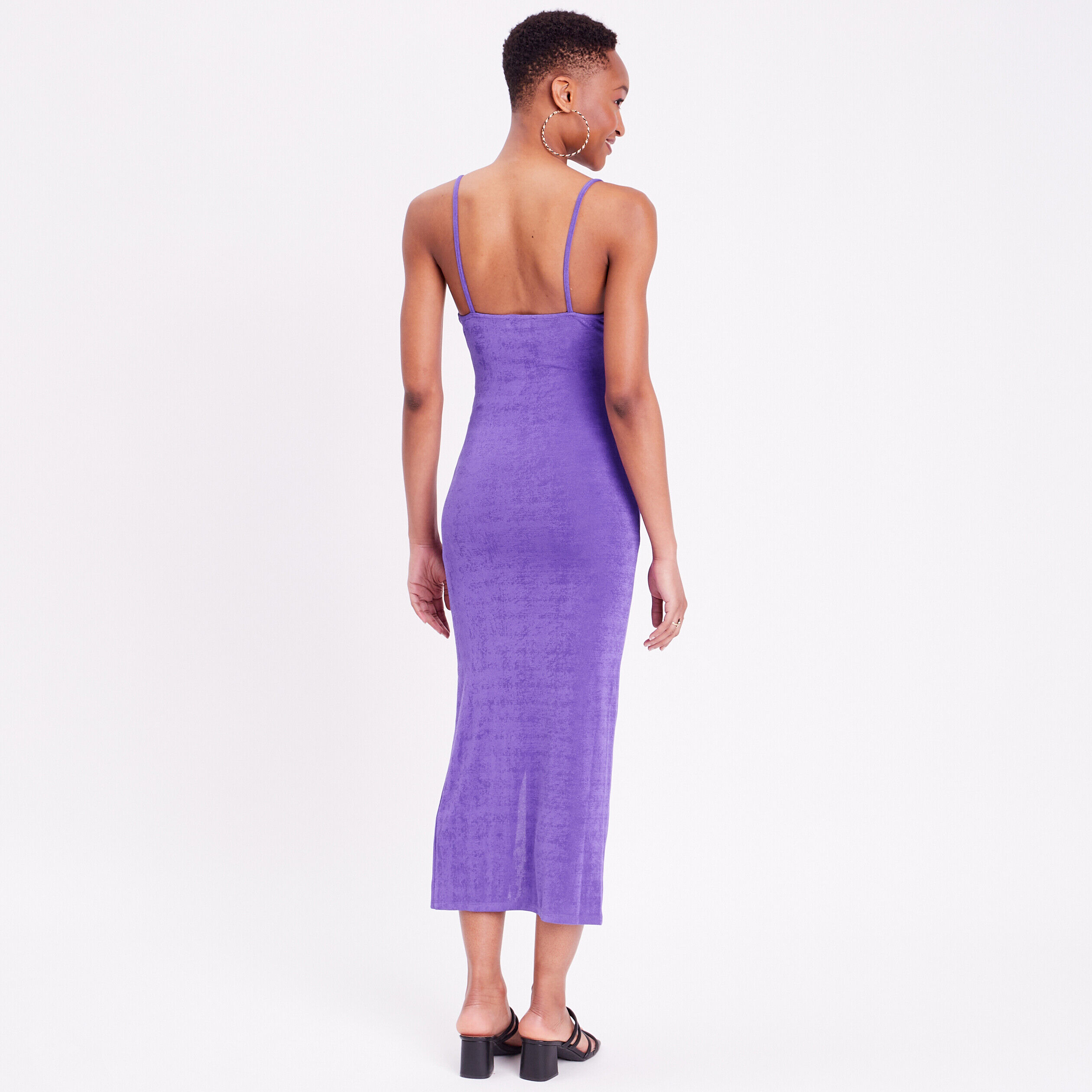 Robe longue ajustée satin violet foncé femme | Cache Cache