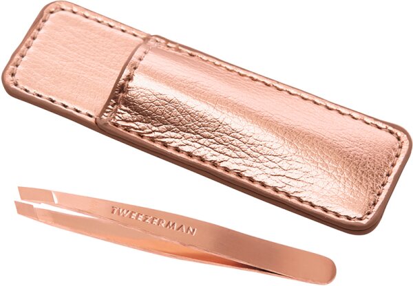 Tweezerman Mini Slant Tweezer & Case - Schräge Mini Pinzette mit Etui, Rose Gold Pinzette