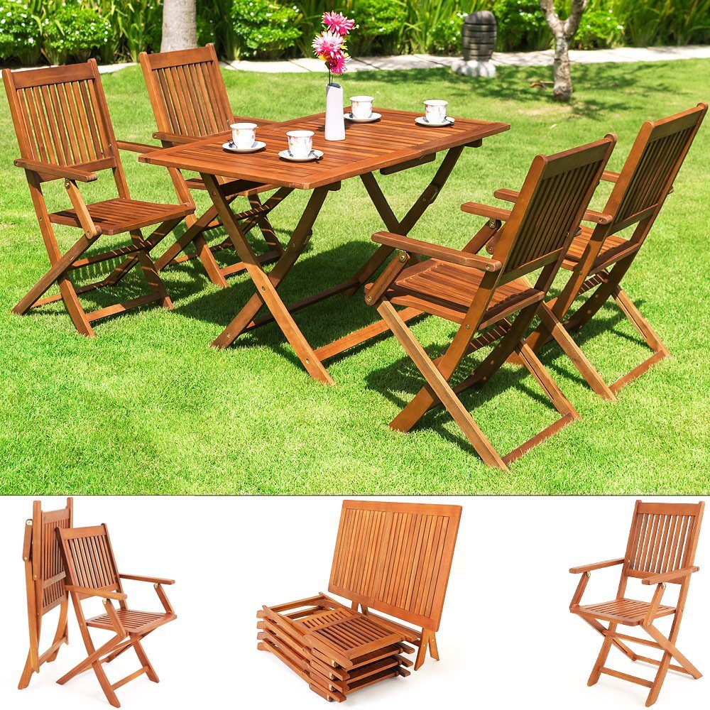 Casaria Essgruppe Sydney Komfort, 4+1 Klappbar Wetterfest Akazien Holz FSC®-zertifiziert 120x70x75cm