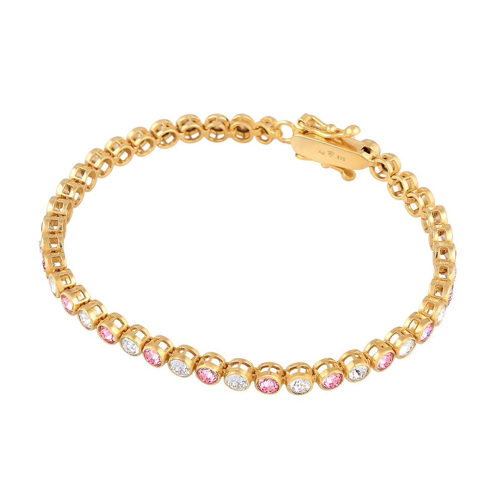 Elli PREMIUM Elli PREMIUM Bracelet Femmes Tennis Tendance étincelante avec cristaux Rose en ar Bracelet