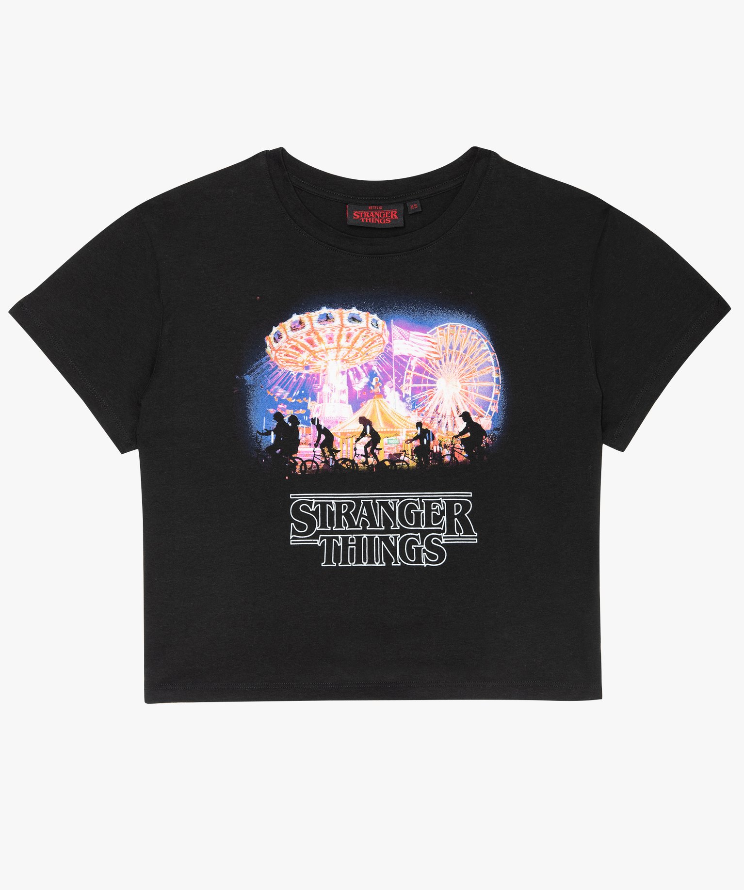 Tee-shirt court fille imprimé coupe courte – Stranger Things noir | GEMO
