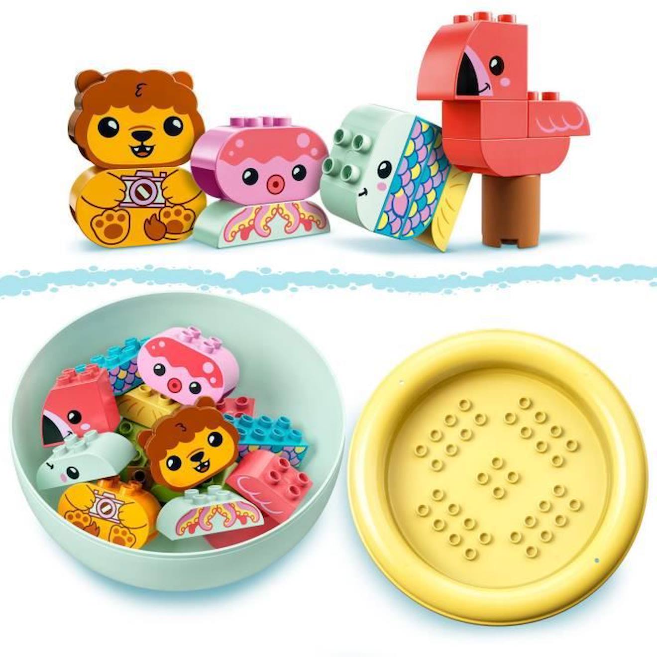 LEGO 10966 DUPLO Jouet de Bain : L’Île Flottante des Animaux, Figurine pour la Baignoire, Jeu d'Éveil, Jouet Bébés 18 Mois et Plus jaune