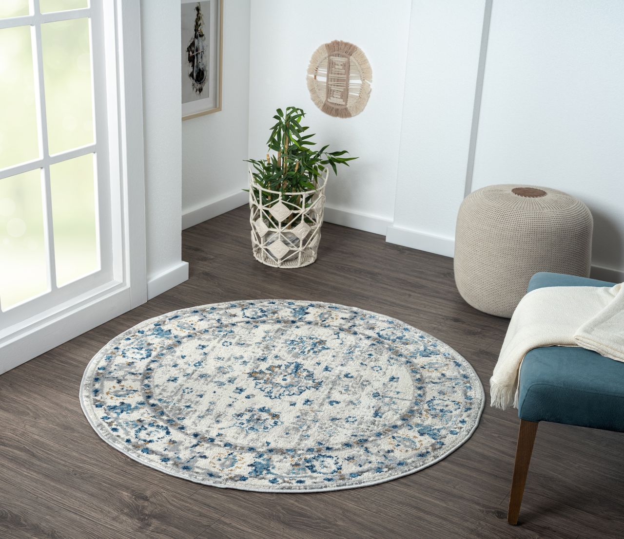MyFlair Teppich Josefine, 120cm x 120cm, Farbe Beige, rund, Florhöhe 8mm