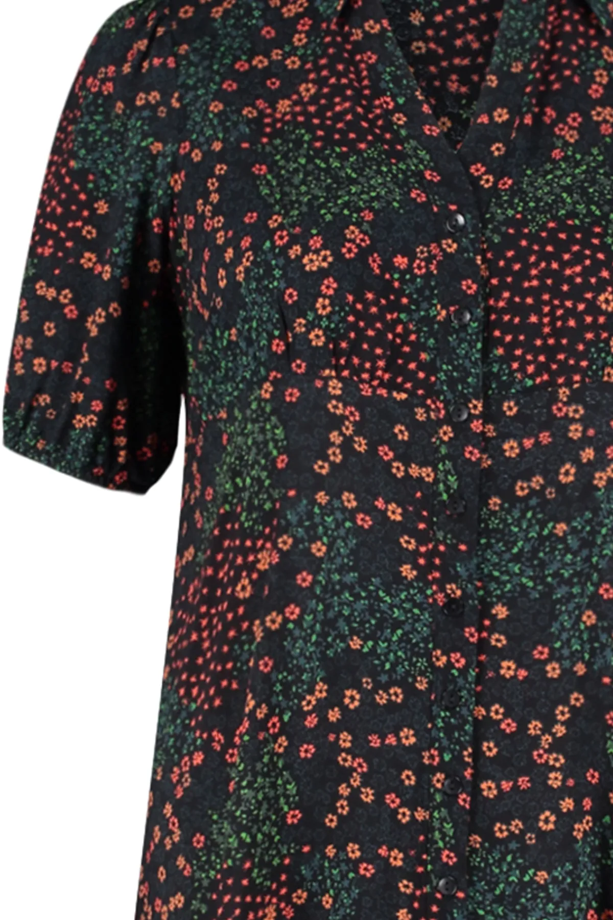 Trendyol Curve  Schwarzes, gewebtes Hemdblusenkleid mit Blumenmuster TBBSS23AH00039