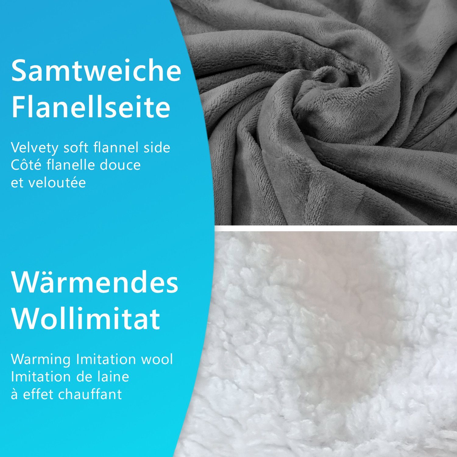 Wohndecke Ärmeldecke CozyWear mit wärmender Sherpa Innenseite Luxus TV Decke, NYVI, Tragbare Flannell Kuscheldecke mit Ärmeln, 2 Brusttaschen & Fußtasche