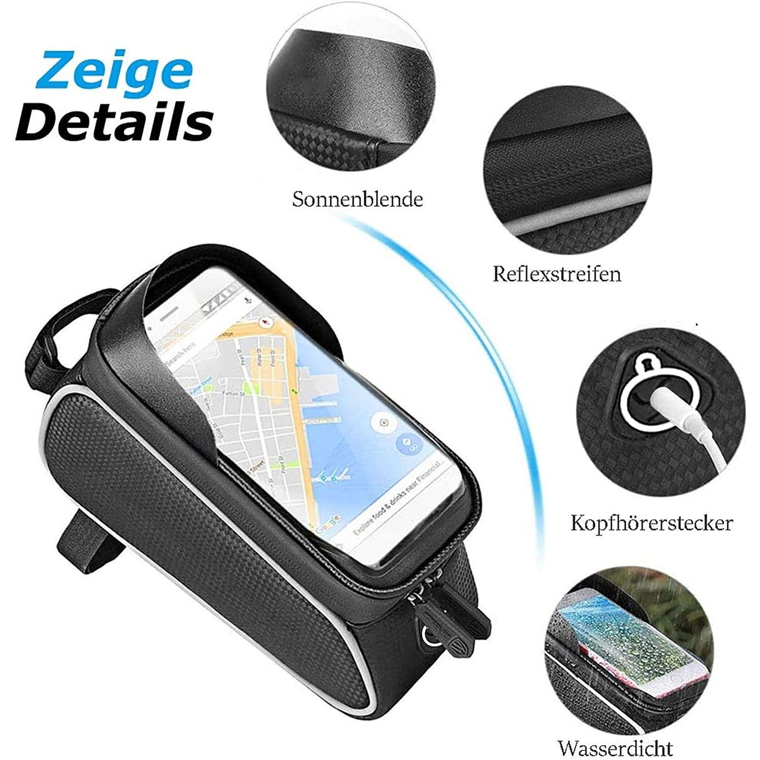 zggzerg Fahrradtasche Wasserdicht Fahrrad Handytasche für Smartphones unter 6,5 Zoll