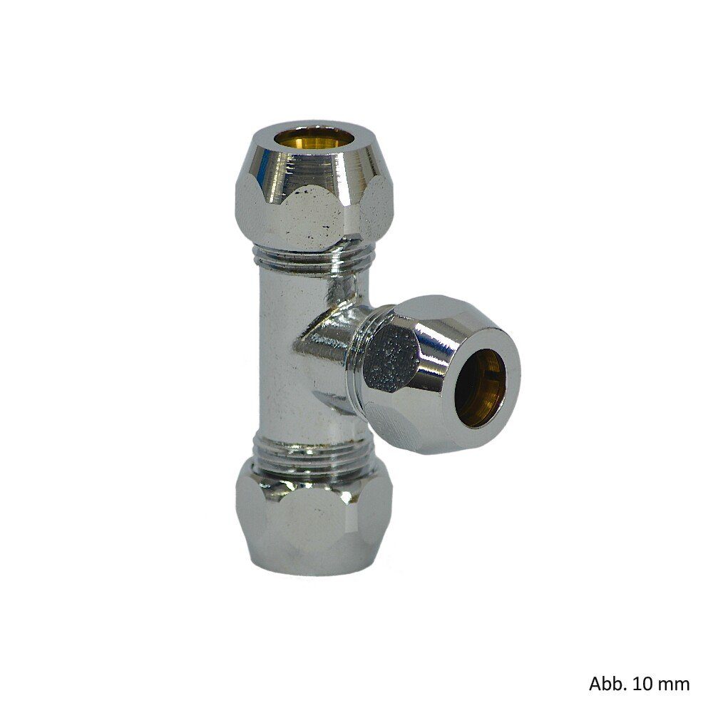 Ablaufgarnitur T-Stück mit Quetschverschraubungen 10 mm, verchromt