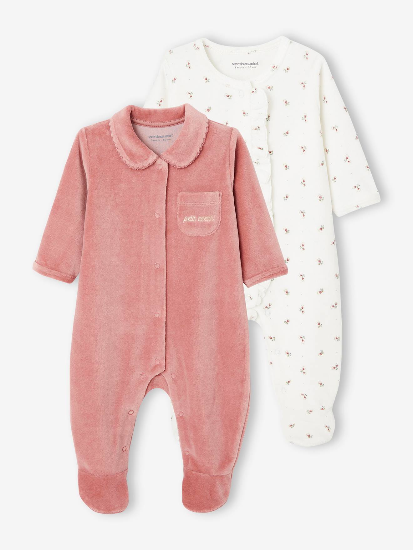 Vertbaudet 2er-Pack Baby Samt-Strampler Oeko-Tex - altrosa