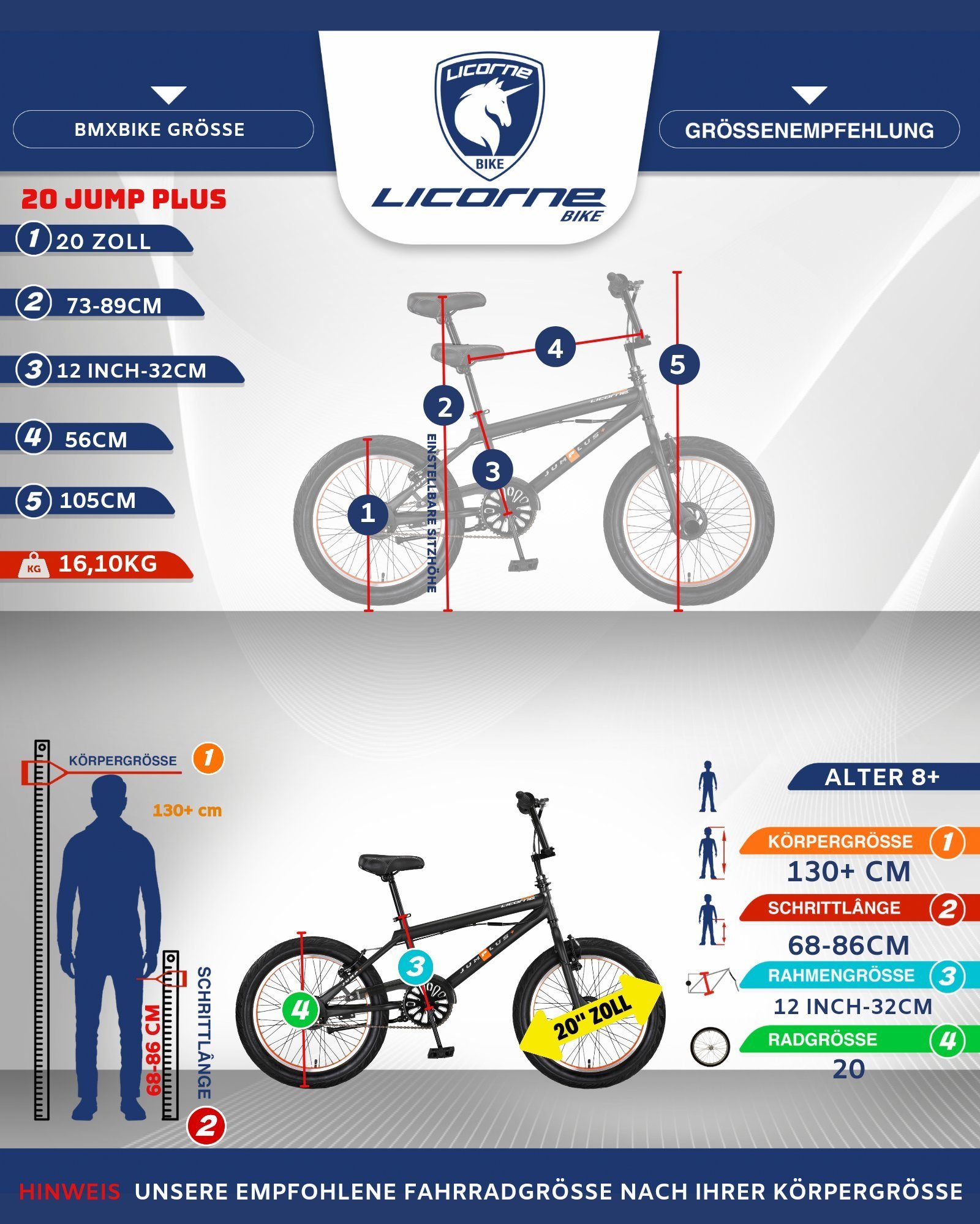 Licorne Bike BMX-Rad Licorne Bike Jump Premium BMX 360° Rotor-System 4 Stahl Pegs, 1 Gang