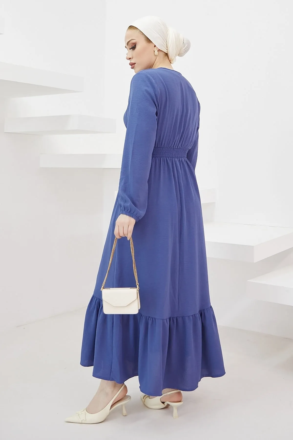 InStyle  Tena Ayrobin-Kleid mit elastischer Taille – Indigo