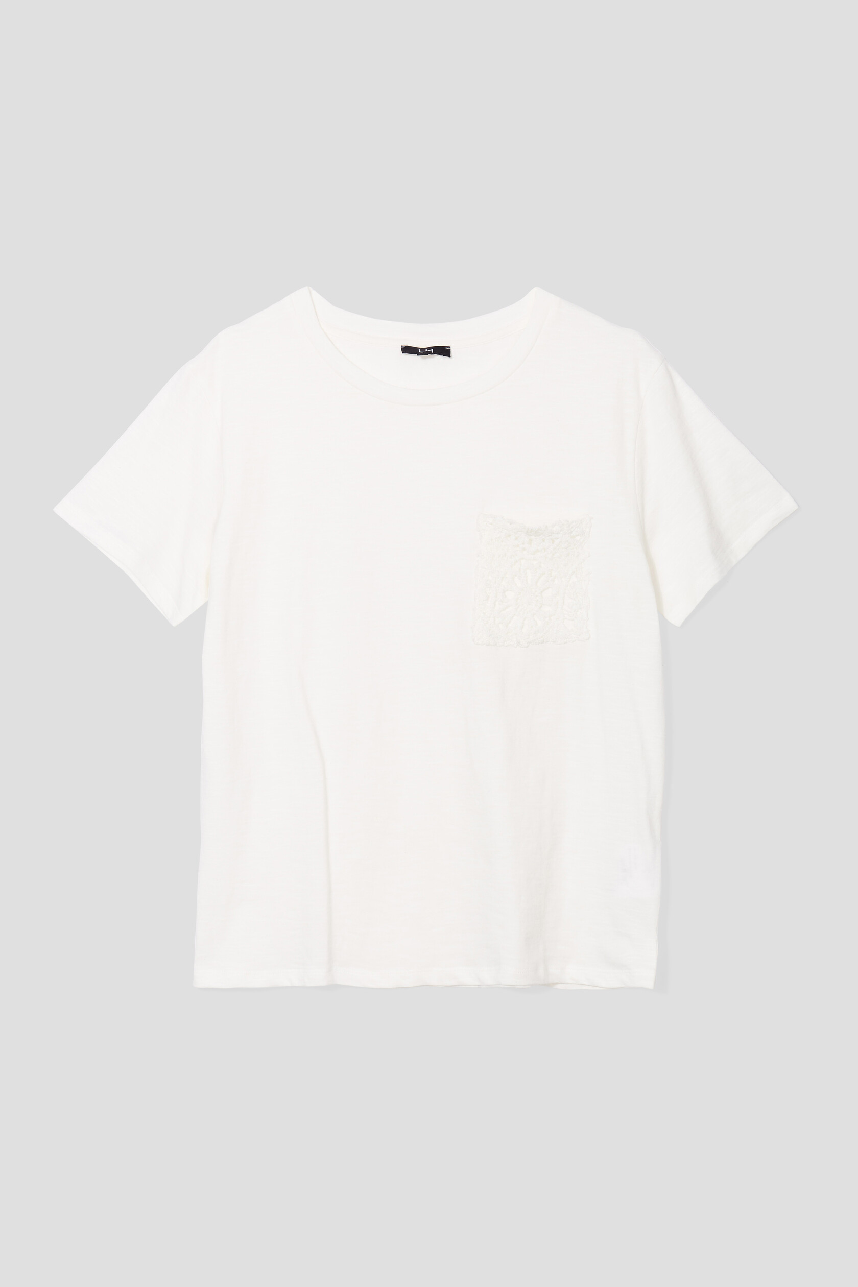 T-shirt col rond avec poche macramé blanc femme | La Halle