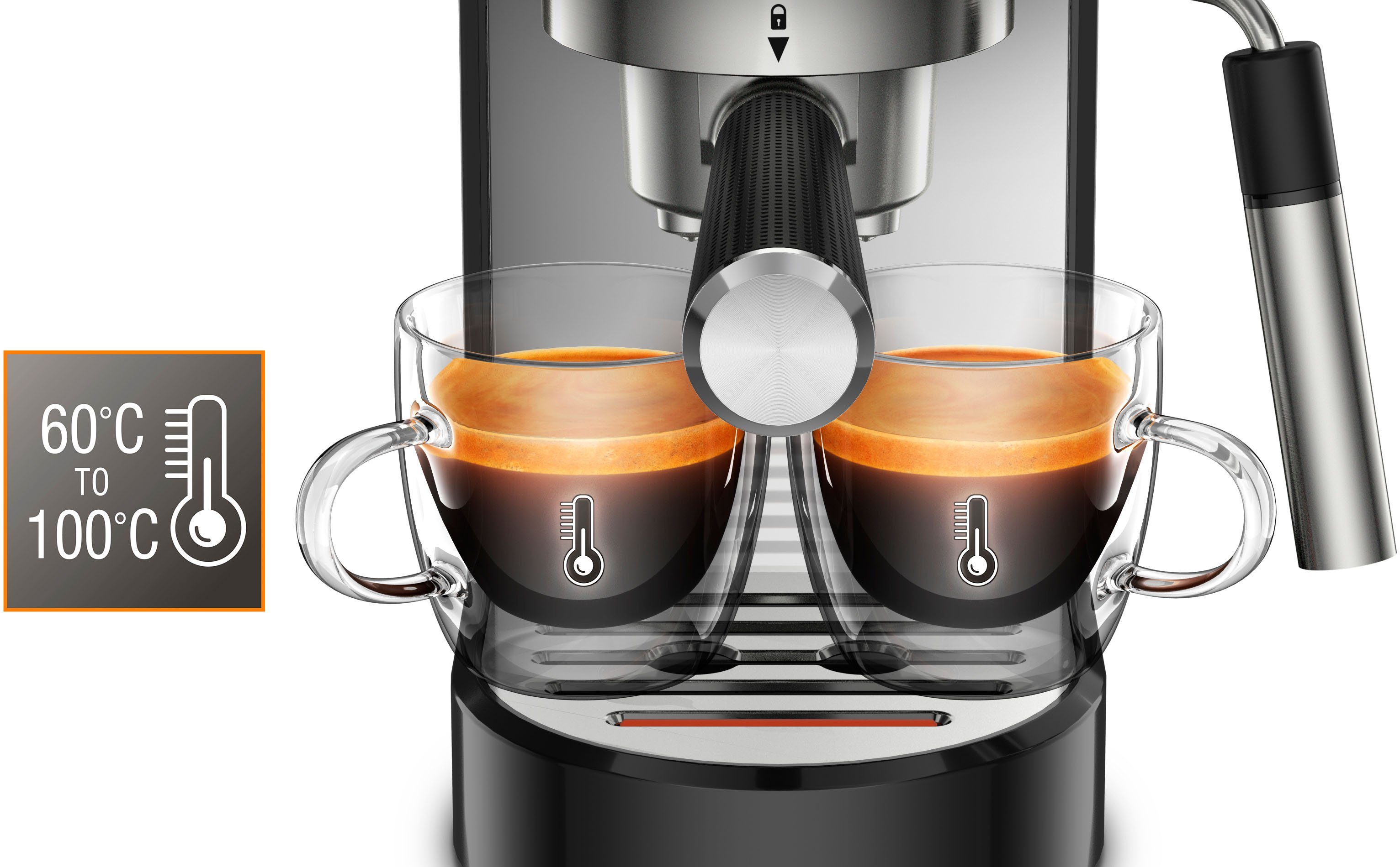 Krups Siebträgermaschine XP442C Virtuoso, integrierter Tassenwärmer, automatische Abschaltung, 2-Tassen Funktion