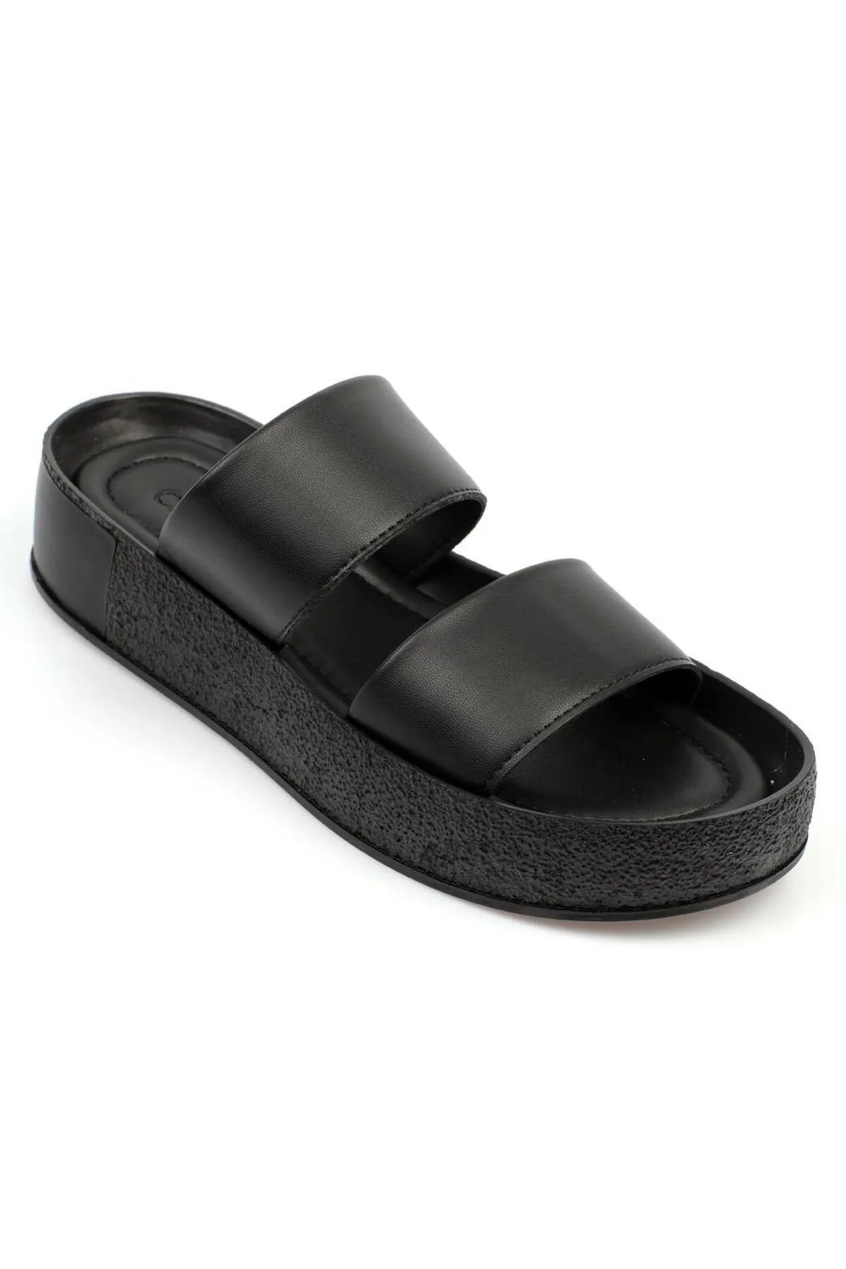 Capone Outfitters  Capone Damen-Hausschuhe mit doppeltem Band, bunt, detailliertem Keilabsatz, Schwarz