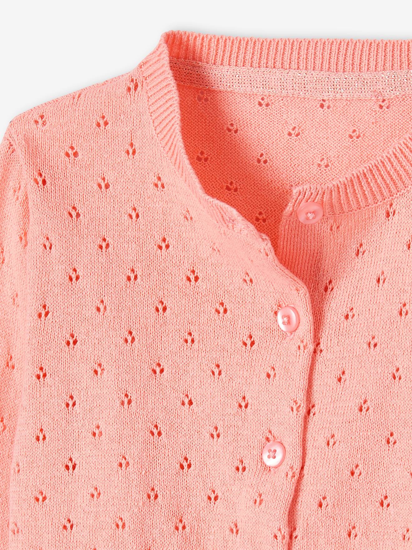 Gilet boléro en maille pointelle fille corail
