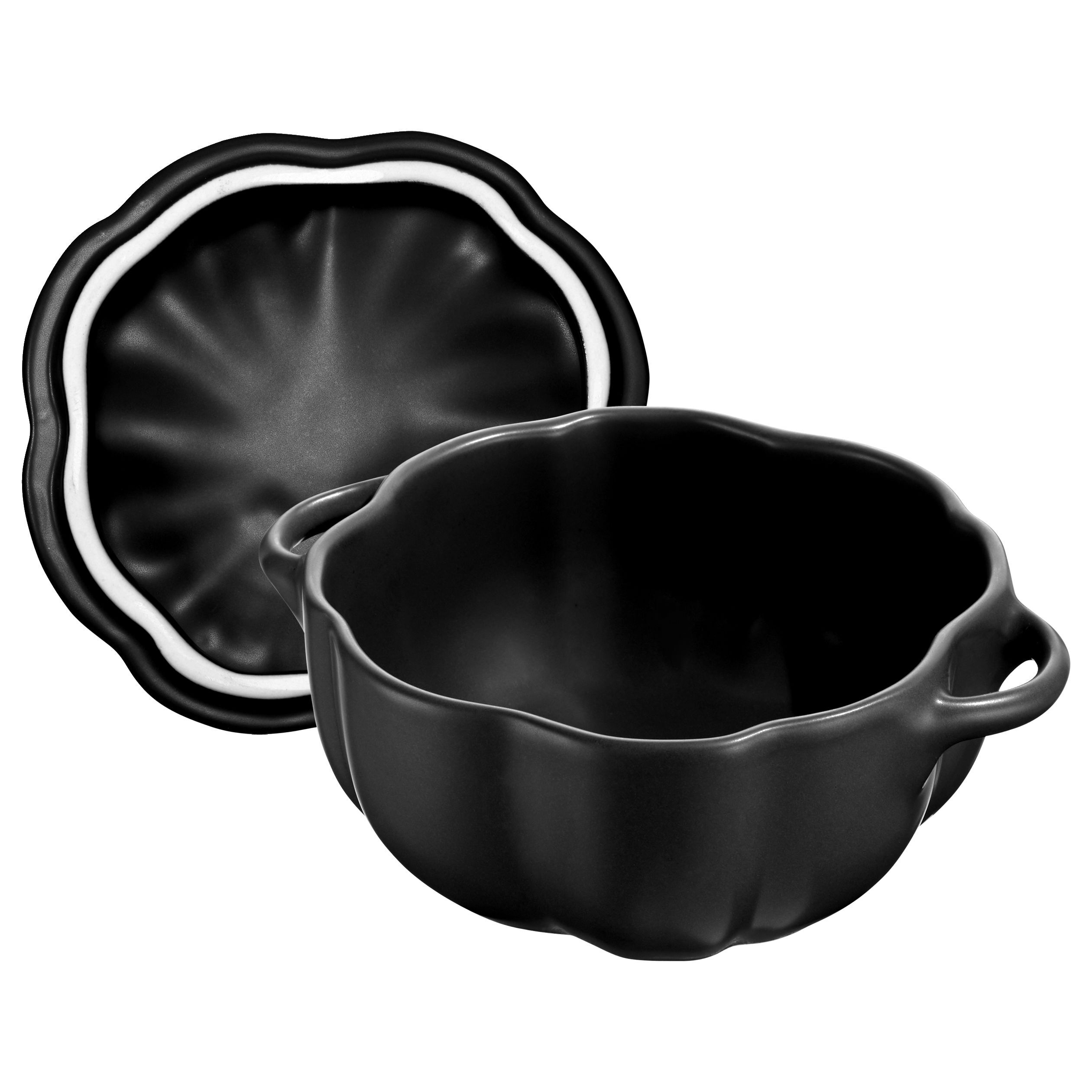 Cocotte 15 cm, Kürbis, Schwarz, Keramik
