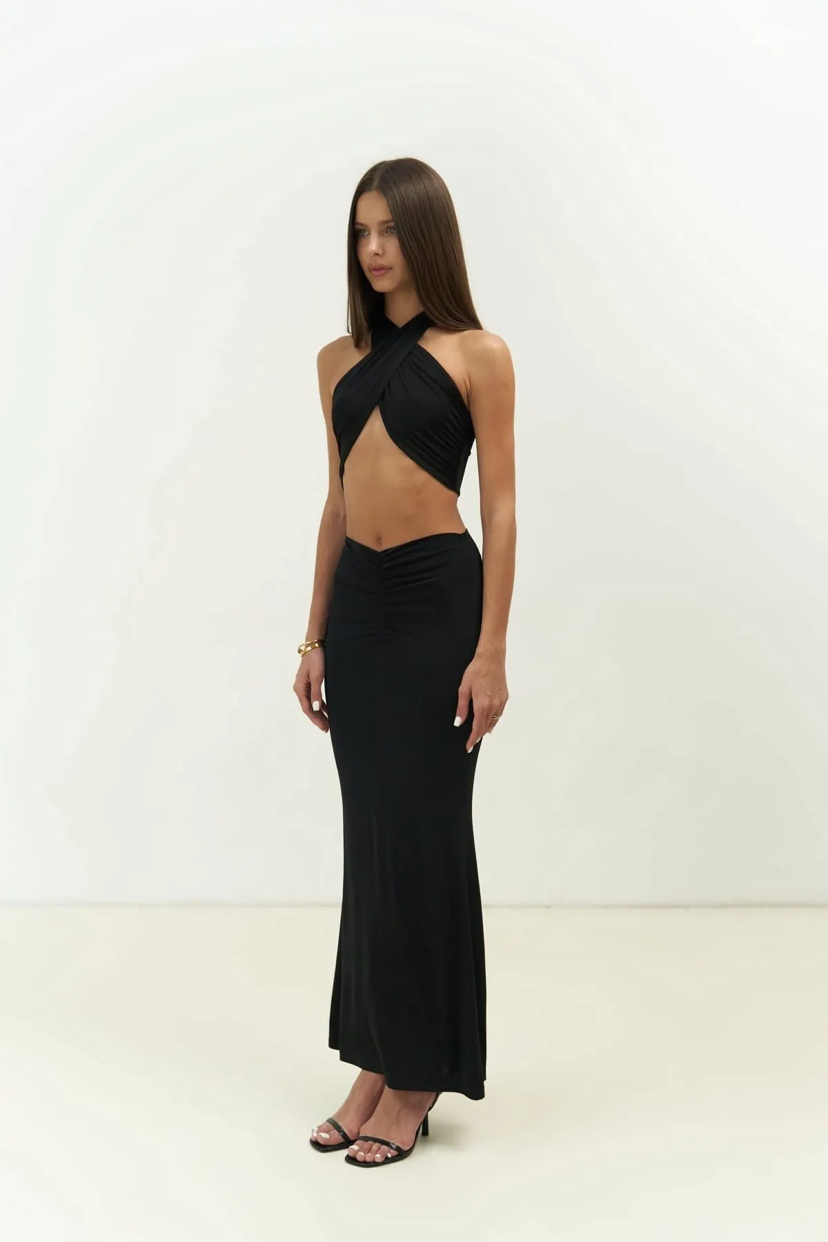 MAİ COLLECTİON  Jolie – Schwarzes, kurzes Rock-Set