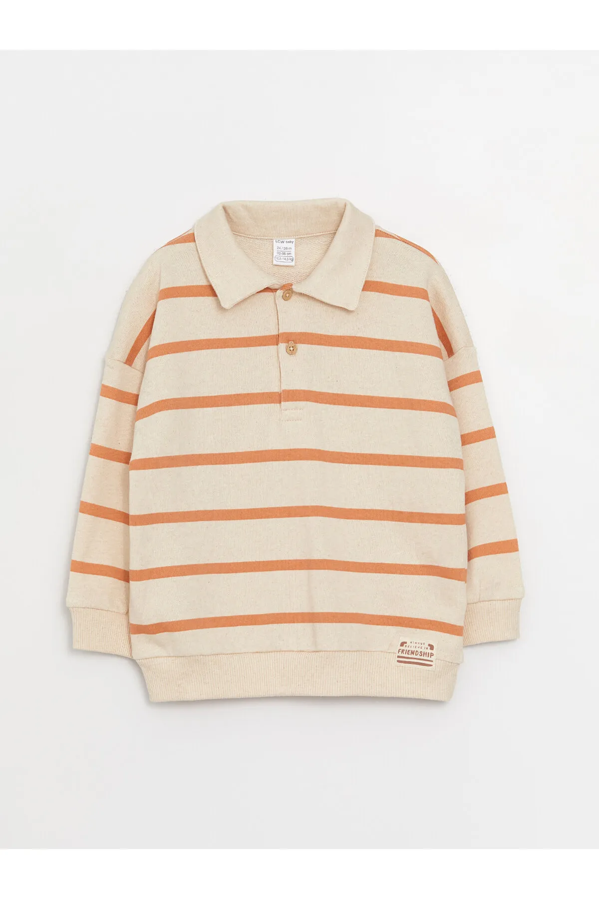 LC Waikiki  Langärmliges, gestreiftes Baby-Jungen-Sweatshirt mit Polokragen