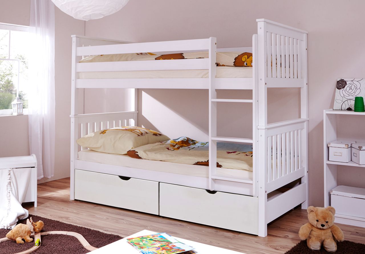 Ticaa Etagenbett Sammy weiß Var 4 - mit 2er Schubkästen -