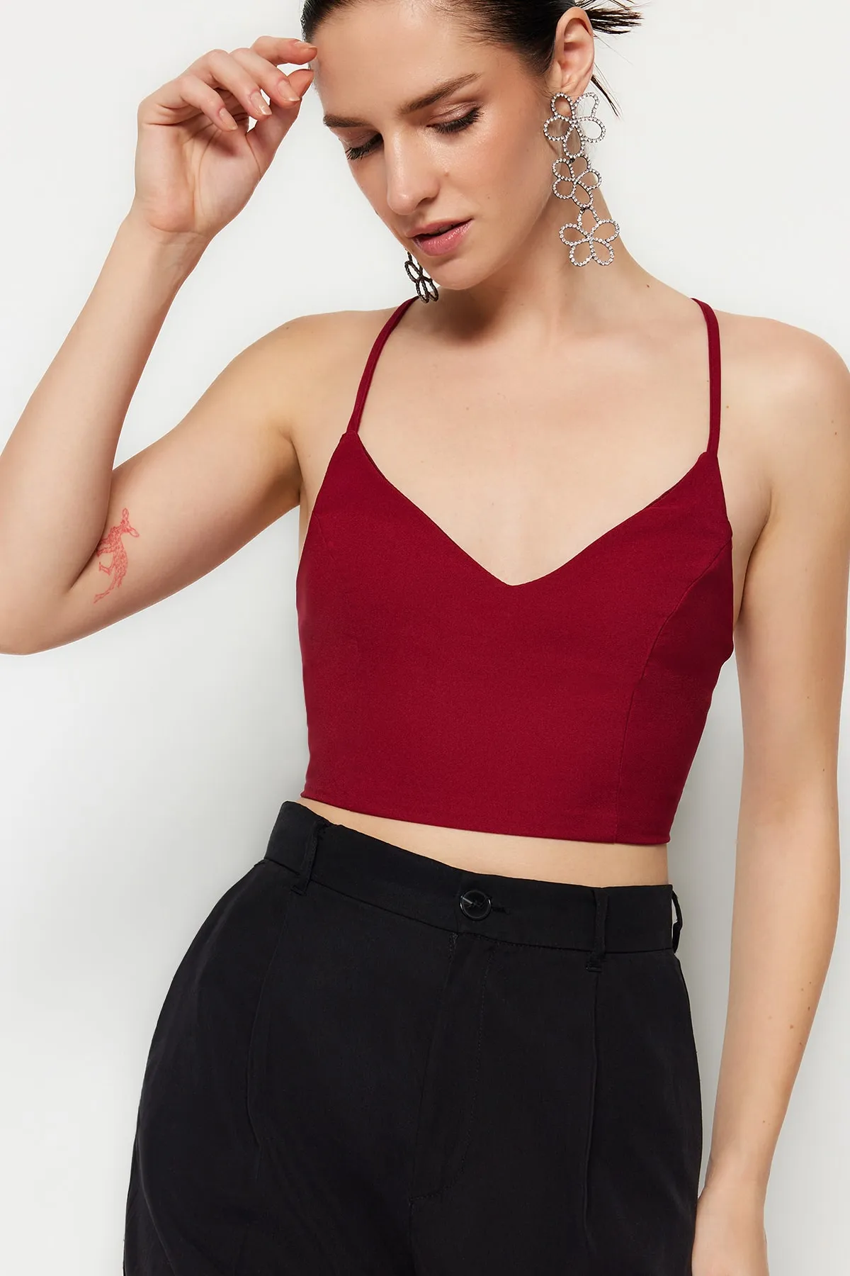 Trendyol Collection  Pflaumenfarbenes, bauchfreies, gefüttertes Bustier aus Webstoff TPRSS21BS0009