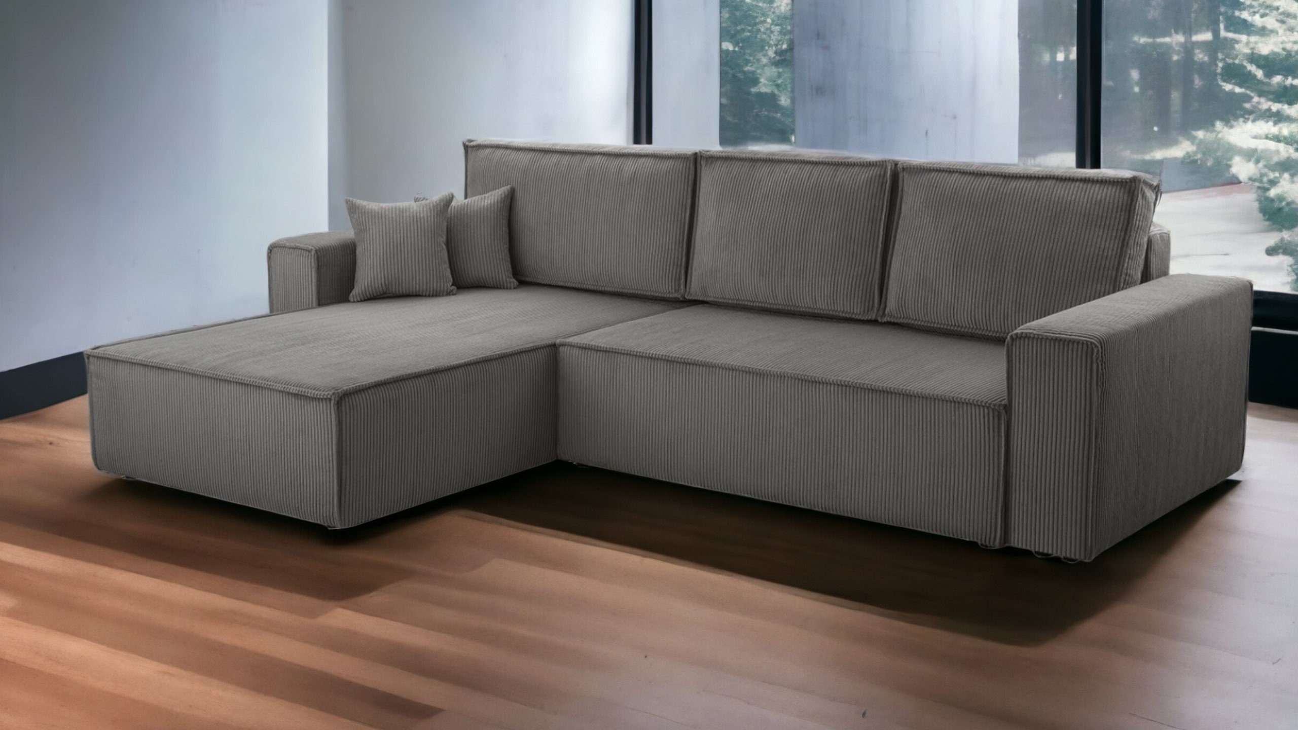 DD-COLLECTION Ecksofa Wohnlandschaft Gera XL Größe, Grau, Cappuccino, mit Bettfunktion, Ottomane Rechts Links Universell, CORD-Bezug