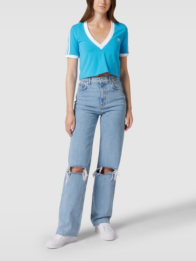 Cropped T-Shirt mit Brand-Stitching in hellblau