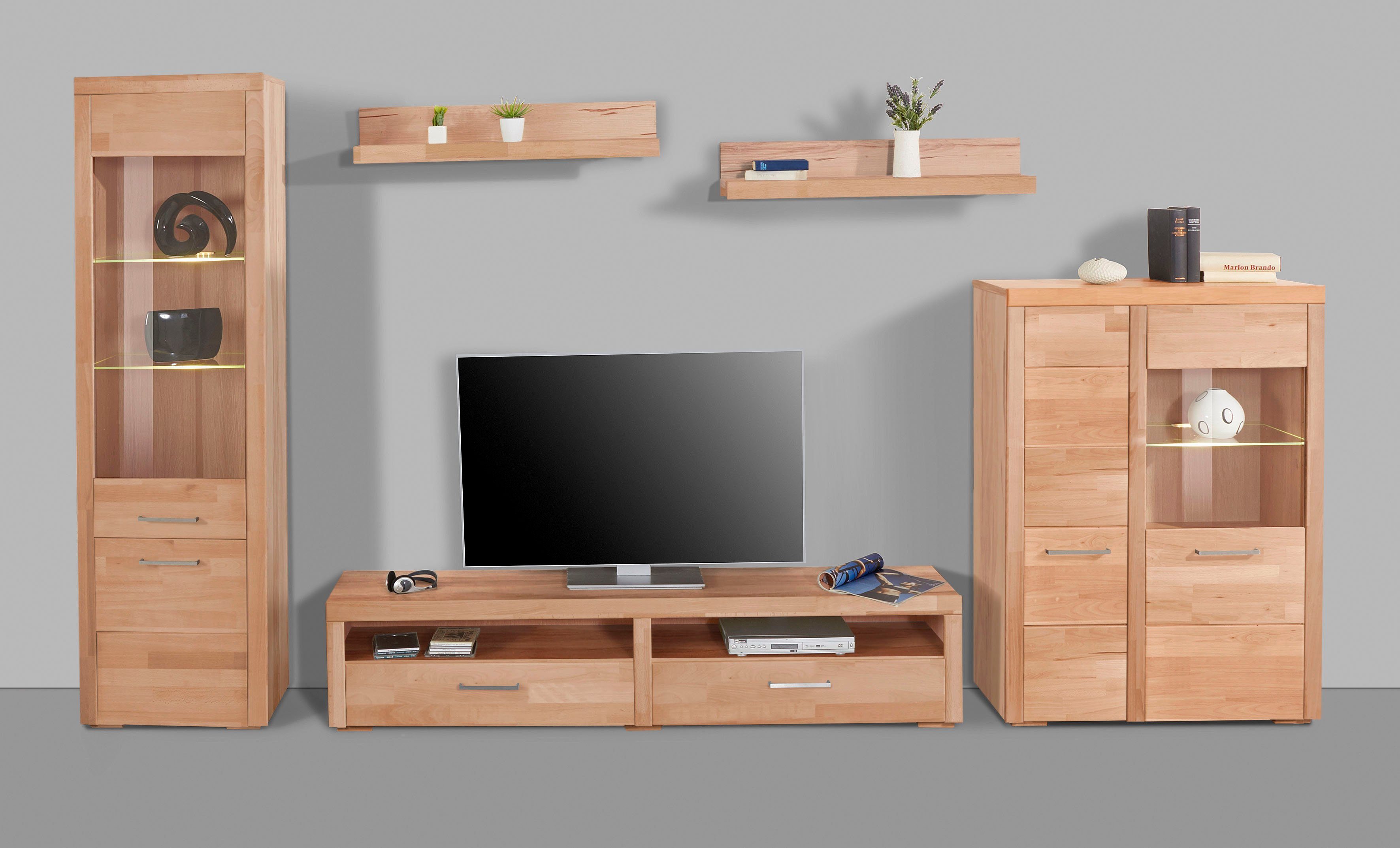 Woltra Wohnwand Falco, (Set, 4-St., 5), Fronten aus Massivholz