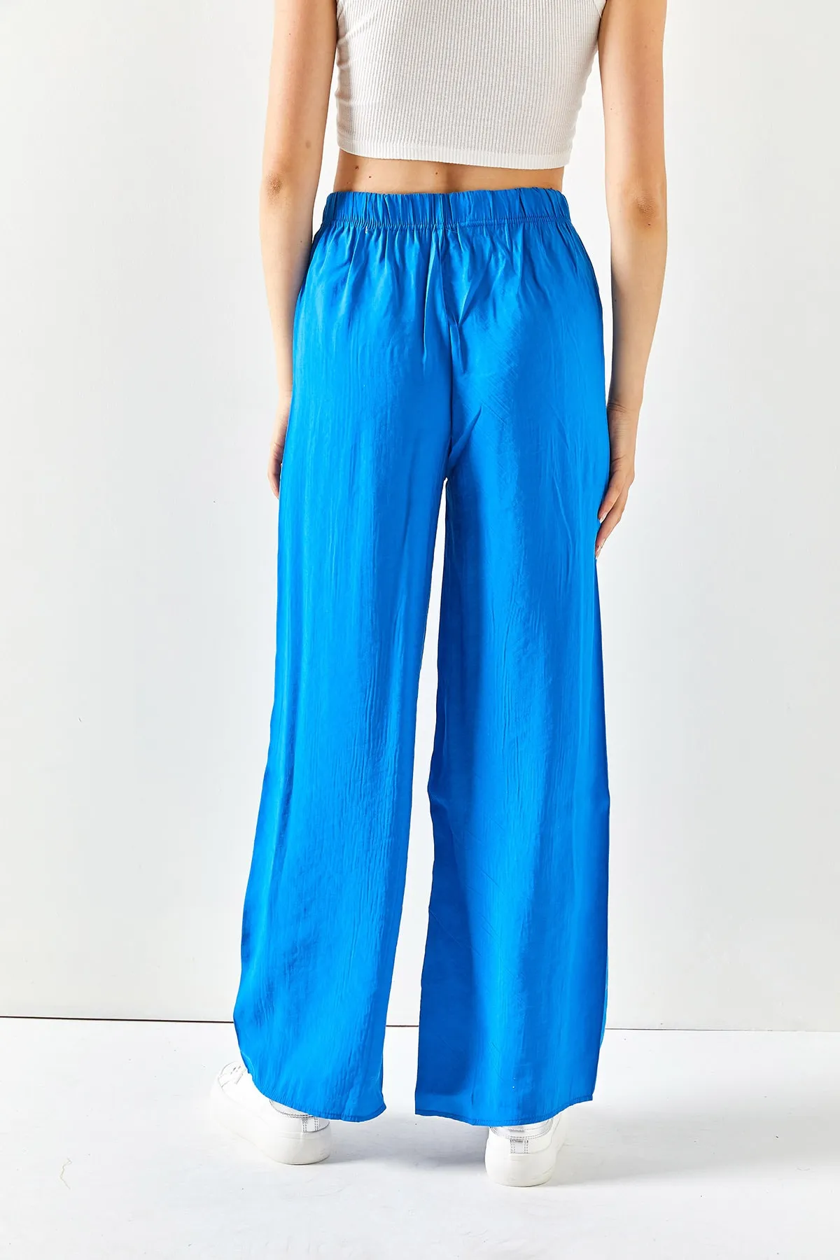 Olalook  Damen-Palazzo-Ayrobin-Hose mit Gürtel und elastischem Bund von Saks in Blau, PNT-19000200