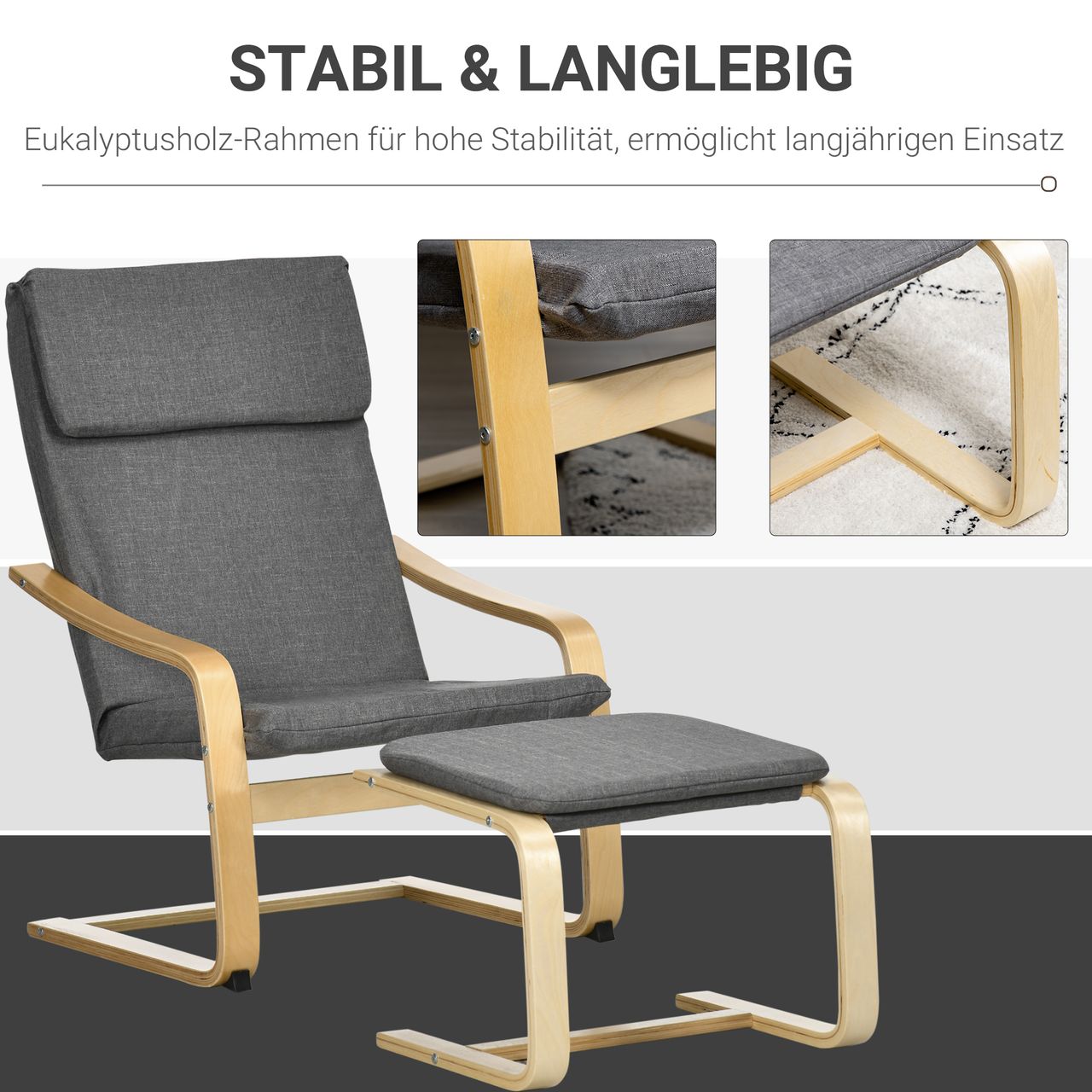 HOMCOM Relaxsessel mit Fußhocker Armlehnensessel Leinenbezug Holzgestell Braun