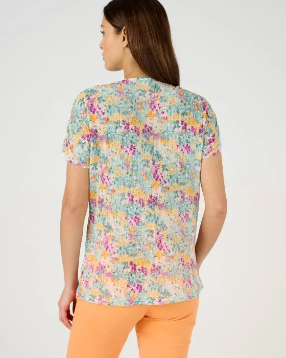 Tee-shirt résille imprimé fleurs