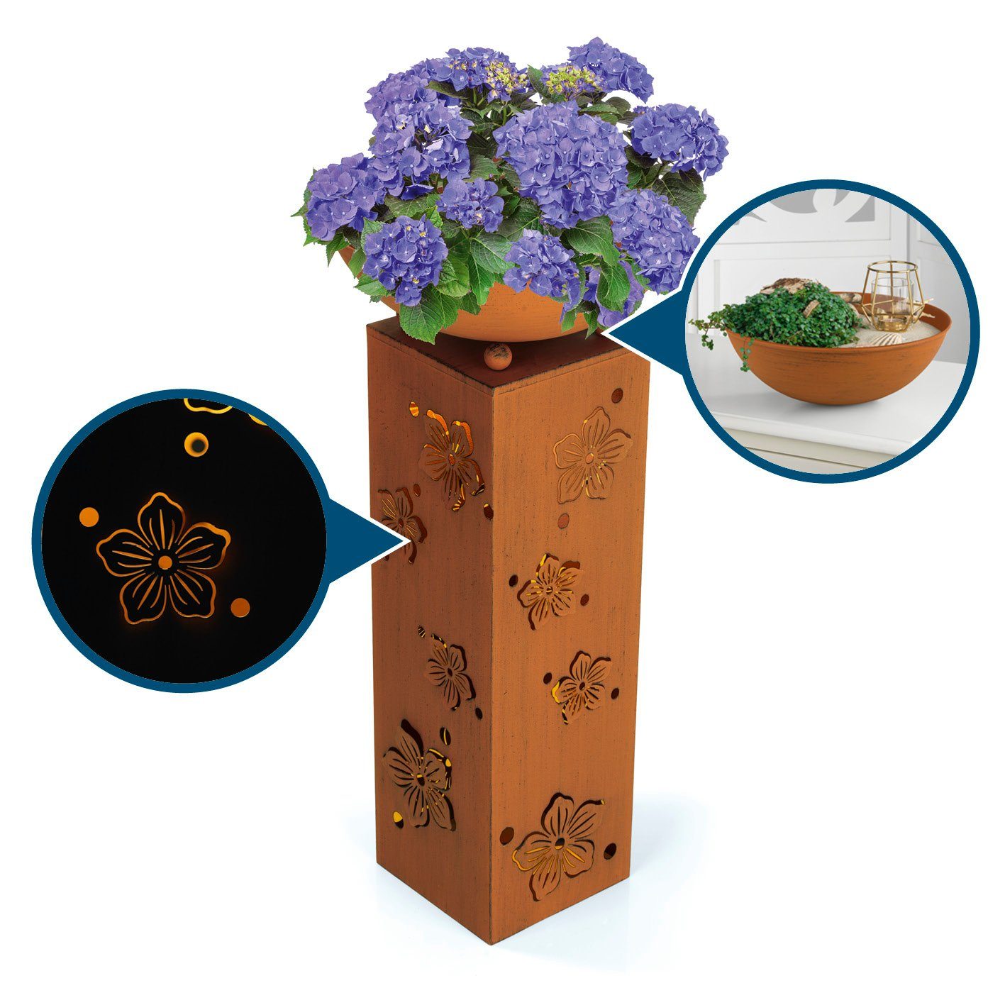 Hoberg Dekosäule Blume, Pflanzschale Garten Deko Kübel 72cm