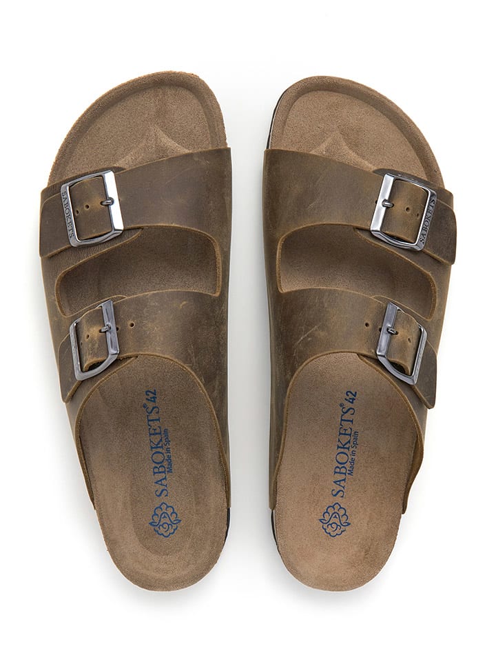SABOKETS Leder-Pantoletten in Khaki günstig kaufen
