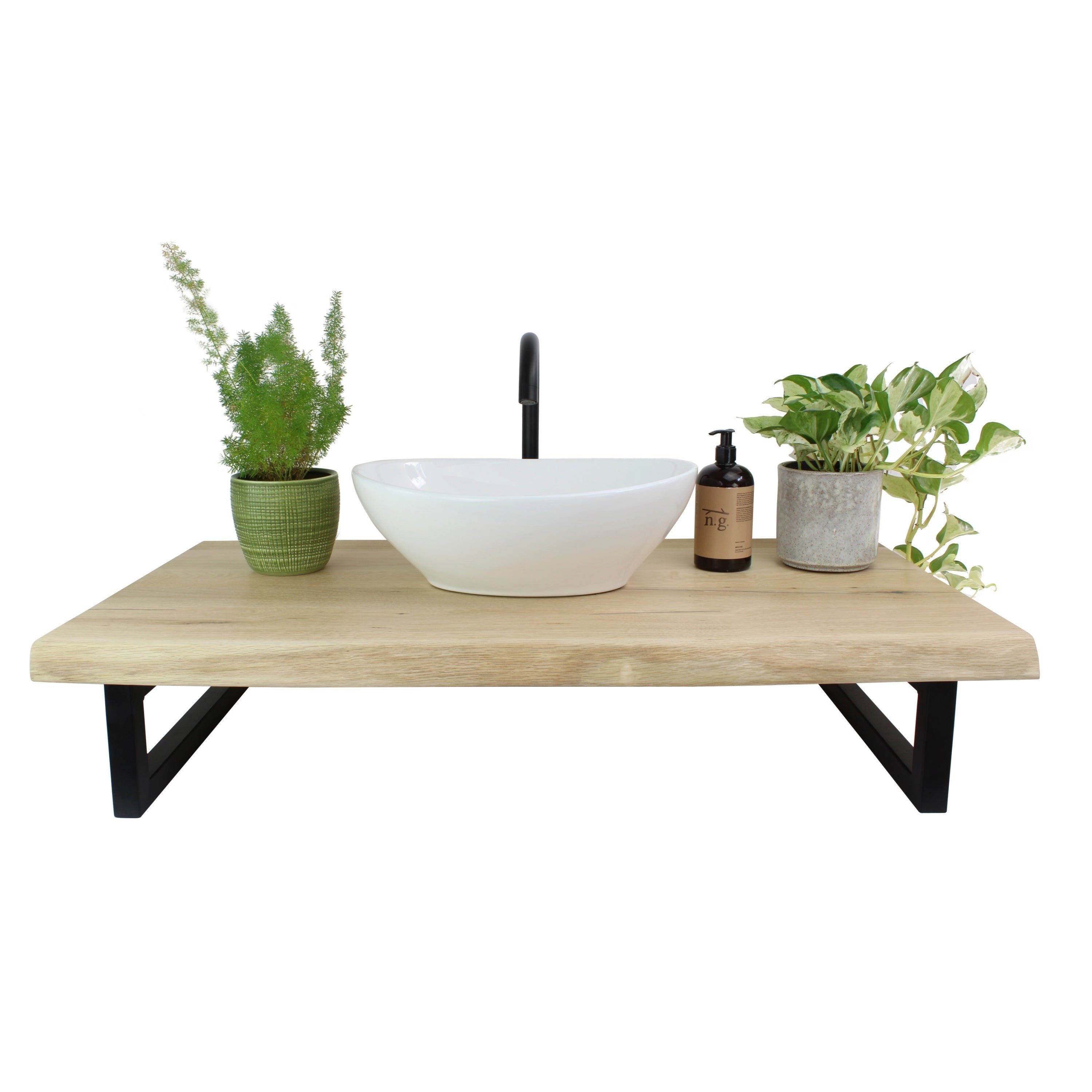 Natural Goods Berlin Waschtischplatte EICHE (1 St), Eichenholz massiv, Aufsatzwaschbecken, Echtholz, Naturkante, 80 x 50cm
