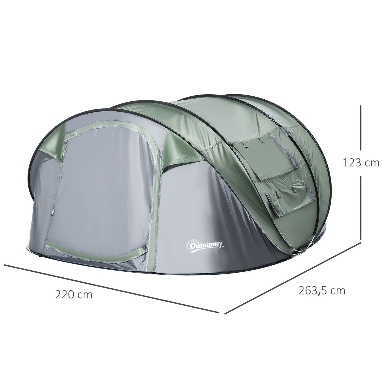 Outsunny Zelt für 4-5 Personen Campingzelt Kuppelzelt Glasfaser Dunkelgrün