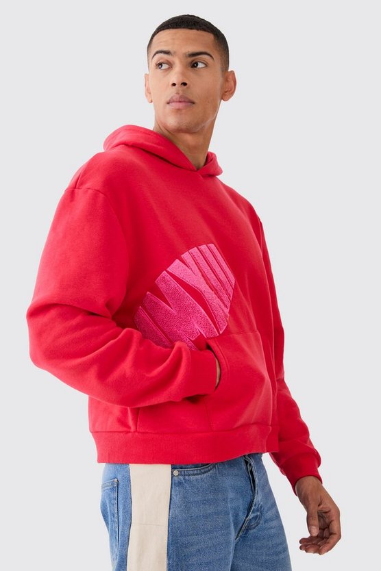 Kastiger Oversize Hoodie mit Borg-Applikation