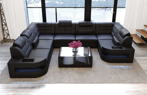 Sofa Dreams Wohnlandschaft Leder Ledercouch Sofa Como U Form Ledersofa, Couch, mit LED, wahlweise mit Bettfunktion als Schlafsofa, Designersofa