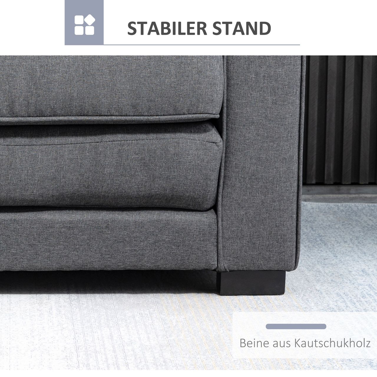 HOMCOM Schlafsofa Klappsofa 2-Sitzer Stoffsofa Leinen-Touch Gummiholz Grau