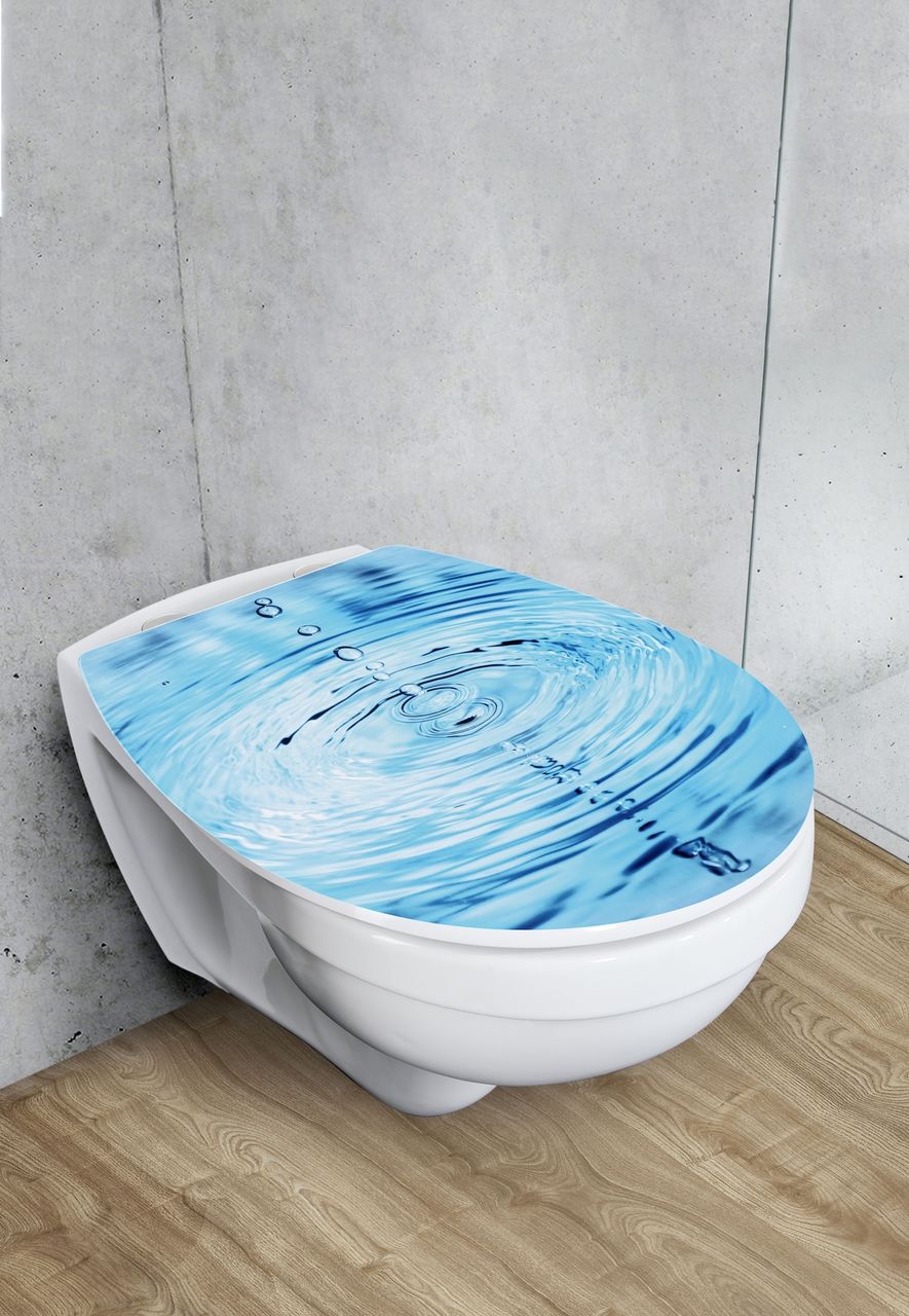 Wenko Toilettensitz Droplets Hochglanz, WC-Sitz mit Absenkautomatik, Schnellbefestigung