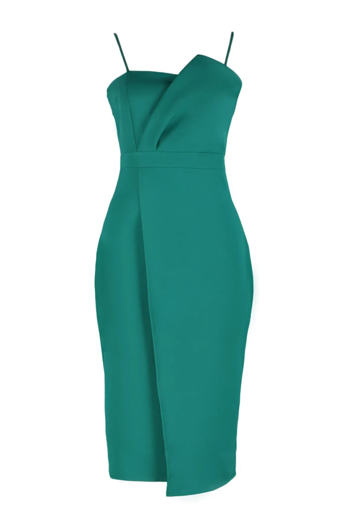 Trendyol Curve  Smaragdgrünes, figurbetontes, asymmetrisch geschnittenes Webkleid TBBSS22AH00039